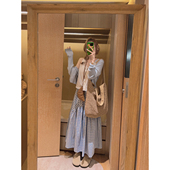 Yukiss 蓝色格子小个子半身裙女夏韩系宽松遮胯显瘦设计感A字长裙