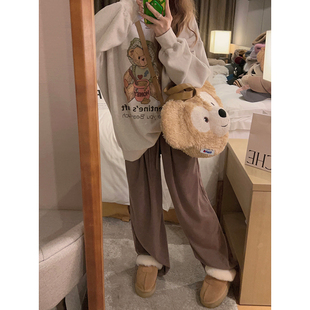 女秋季 软糯毛巾料直筒阔腿裤 宽松显瘦奶 福利清仓5折 Yukiss