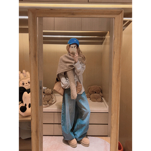 ～ 复古水洗浅蓝色牛仔弯刀裤 颜色敲好看 Yukiss