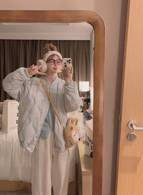 Yukiss【福利清仓5折】浅蓝色90白鸭绒菱格羽绒服女冬宽松加厚