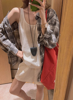 Yukiss 纸片人白色亚麻吊带背心女夏韩系宽松遮肉显瘦百搭打底衫