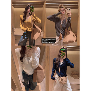 显瘦软糯时髦上衣 女秋韩系修身 Yukiss 复古假两件羊毛打底针织衫