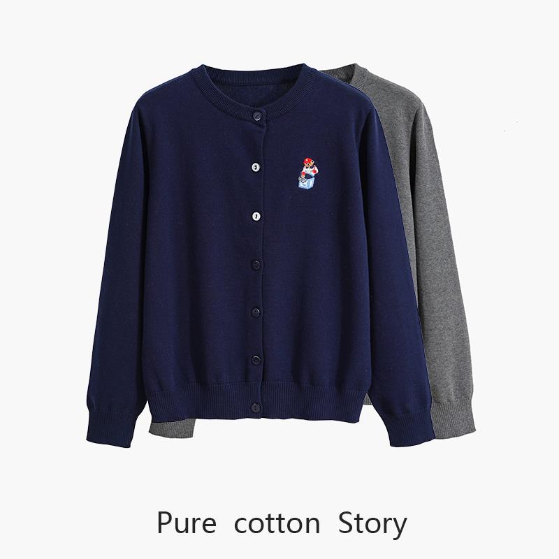 48S精纺 100%棉 14针密实针织衫女士开 襟衫圆领毛衣外套 秋季薄