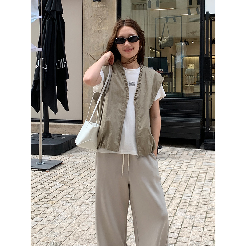 THEMIND木耳边PU皮马甲外套女202