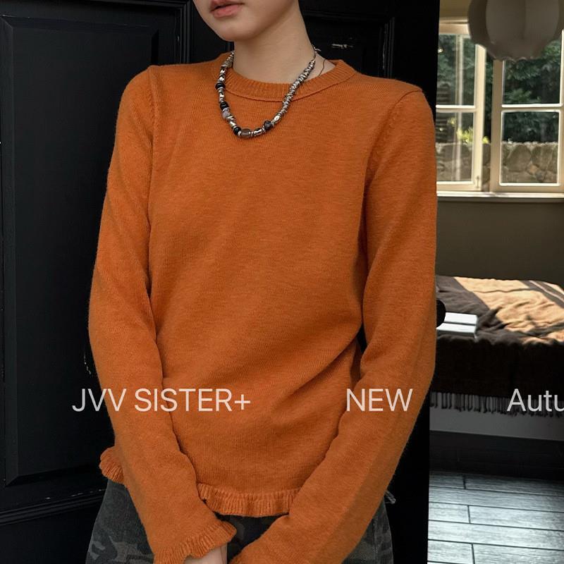 JVV十三行2025冬季新款设计感木耳边针织上衣百搭显瘦毛衣女71639