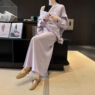 极简天丝斜裁松弛感慵懒百搭半身裙BQA135 GRACETINAHOO秋上新法式