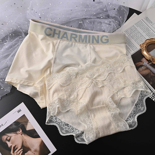 奶油色~性感蕾丝边情侣内裤一男一女中腰舒适夫妻内衣套装纯棉裆