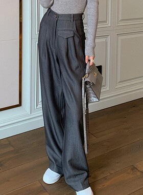 W花花家高腰休闲直筒阔腿裤女秋设计感收腰挺括西装九分裤Alice