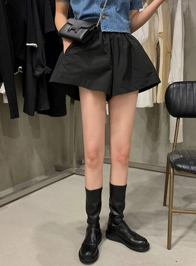 W高腰A字花苞裤女夏季2026新款收腰休闲阔腿短裤热裤Alice松紧