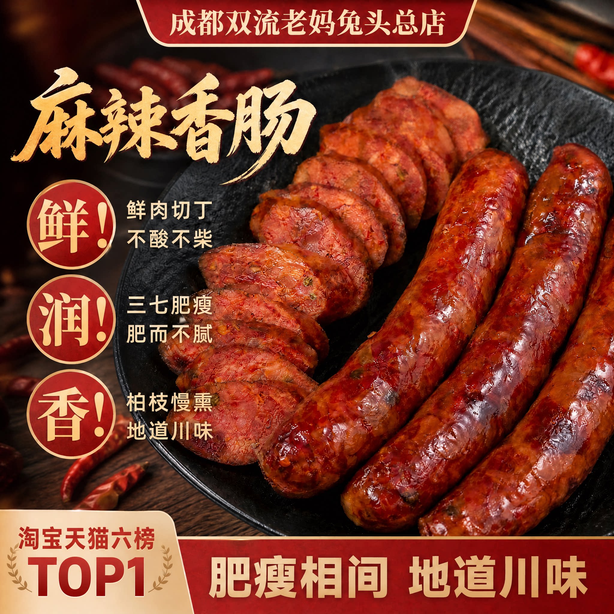 成都双流老妈兔头总店四川省腊肠夜宵追剧解馋下酒菜烟熏麻辣香肠图片