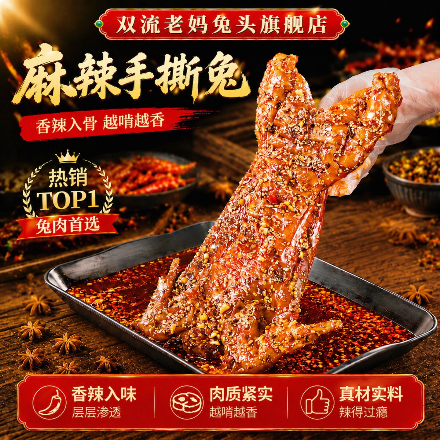 成都双流老妈兔头旗舰店一整只新鲜兔肉四川兔肉五香麻辣手撕兔肉