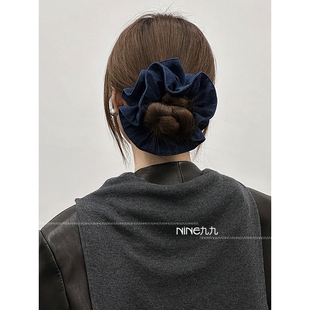 NINE九 发绳头绳 复古牛仔蓝发圈大肠发圈女扎发头发皮筋秋冬新款