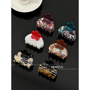 大花朵彩花抓夹复古鲨鱼夹法式 金标新款 醋酸发夹 韩式 NINE九