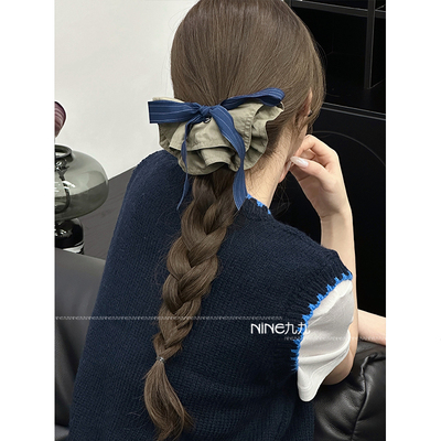 韩国高级条纹蝴蝶结弹簧夹