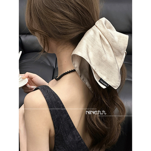 NINE九 高级缎面波点方巾气质优雅皮筋扎马尾发绳百搭头饰潮 法式