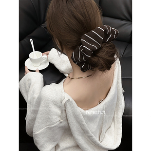 NINE九 条纹布艺大肠发圈女扎头发绳超大号马尾头绳发饰皮筋百搭