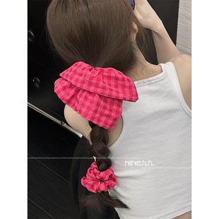 NINE九 肥肠橡 韩国东大门格子大肠发圈丸子头发绳女网红2025新款