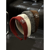 NINE九 复古毛呢珍珠花朵发箍秋冬氛围感压发头箍头饰发卡发箍