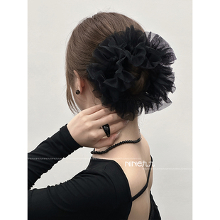 NINE九 蓬蓬网纱边大肠发圈超仙温柔后脑勺盘发头绳发绳 2025新款