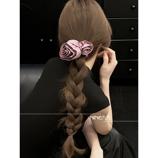NINE九 立体布艺玫瑰花朵大肠发圈女高级感丸子头扎头发头绳 法式