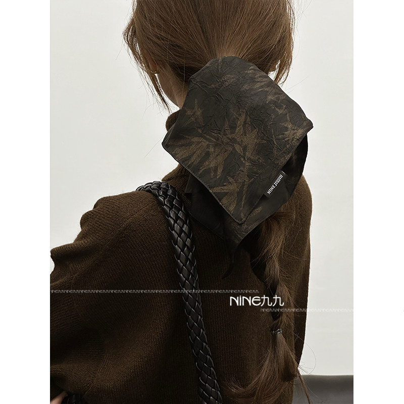 NINE九丨复古风新中式加大号方巾发圈女国风方形低马尾发绳扎头发