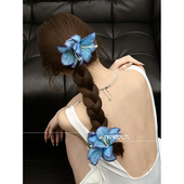 NINE九 蓝色百合花朵抓夹超仙唯美盘发鲨鱼夹发抓头饰拍照发饰