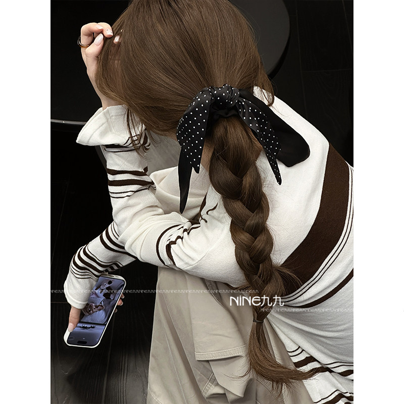 NINE九丨波点发带飘带发圈女2025新款扎头发马尾发绳高级感发饰,饰品/流行首饰/时尚饰品新,发饰,淘宝优惠券,粉丝福利购,淘宝优惠卷