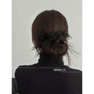 NINE九 优雅发饰少女高级感超仙头饰发绳 鸵鸟毛发圈韩国新款