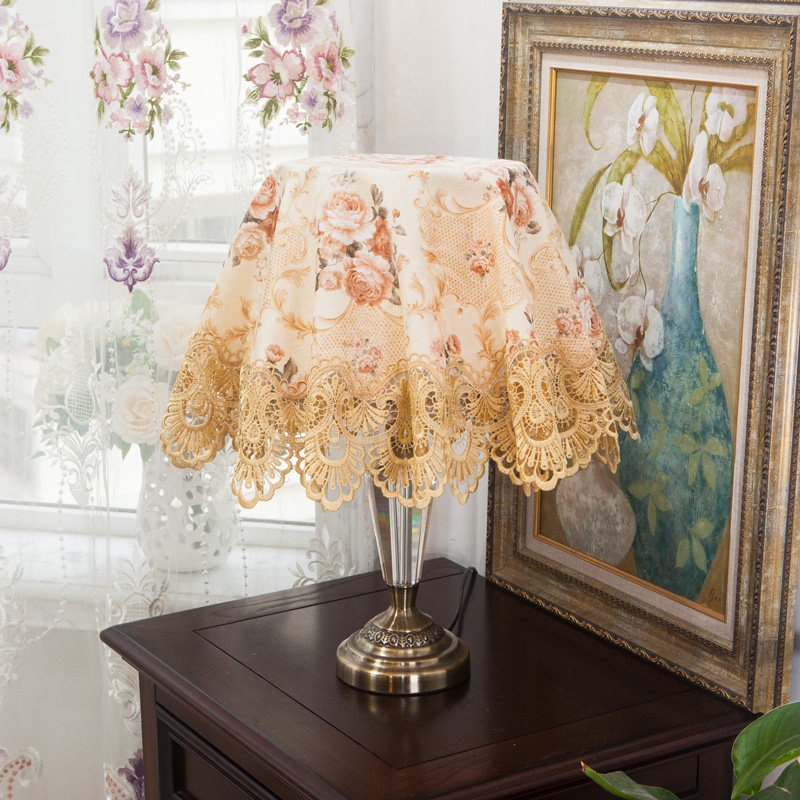 欧式台灯防尘盖巾防尘罩圆形盖布罩套小桌布防灰遮光布复古轻奢