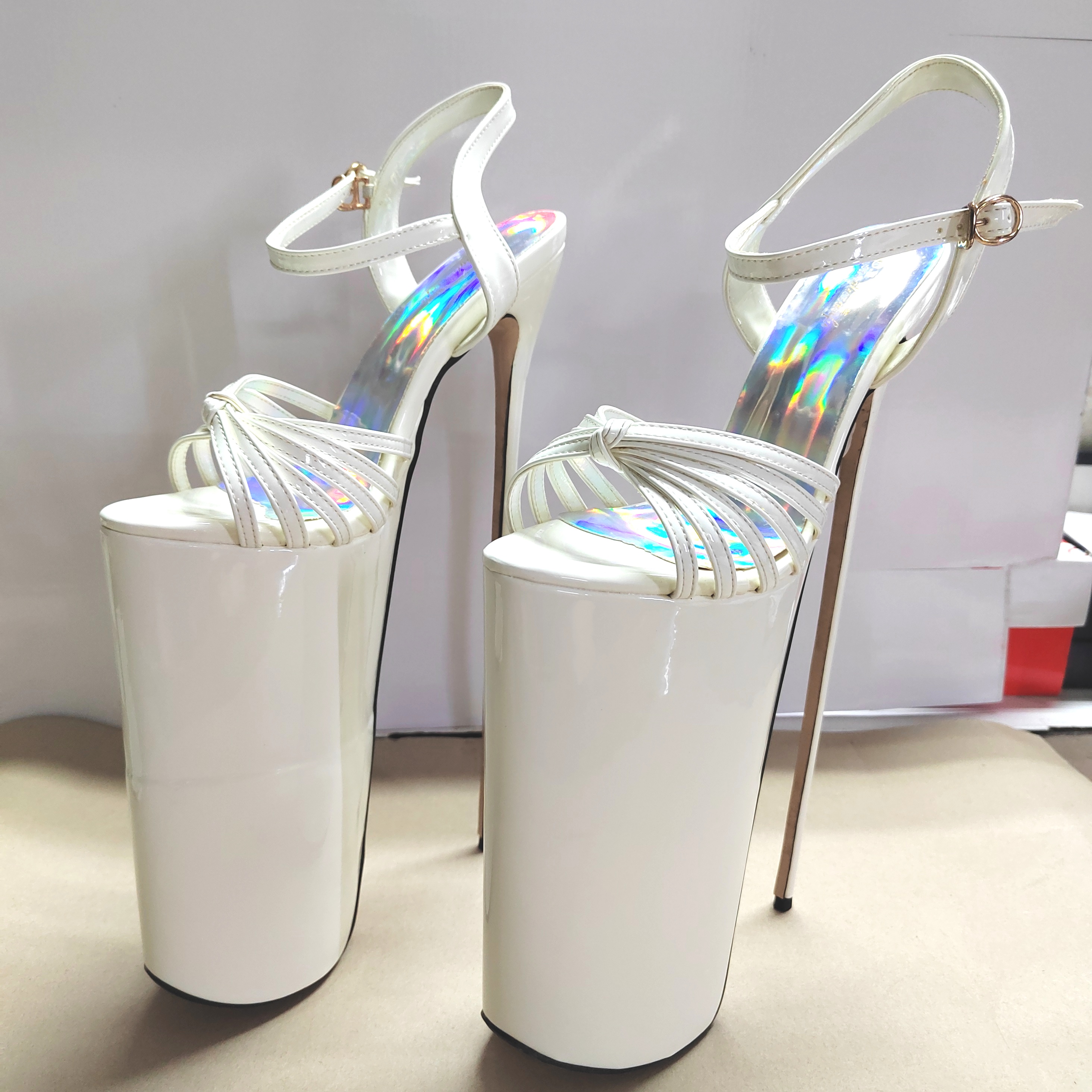 新款超高细跟30cm包跟细带白色防水台恨天高性感女大码凉鞋22公分