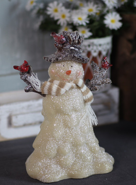 百亩家外贸单美式可爱雪人带灯树脂桌面摆件圣诞节装饰品礼物造景