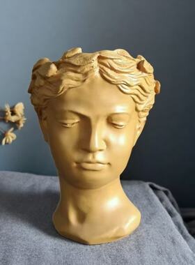树脂复古女神头像花盆花瓶摆件