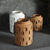 百亩外贸北欧风格 哑光磨砂复古锈色陶瓷烛台户外风灯家居装 饰摆件