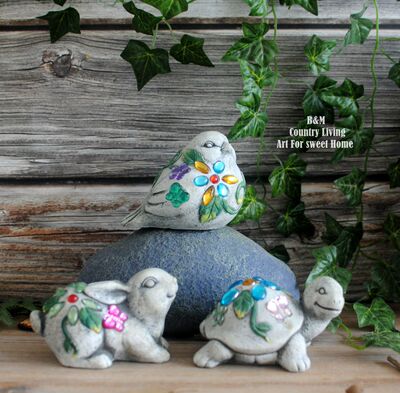 美式田园水泥做旧兔子小摆件