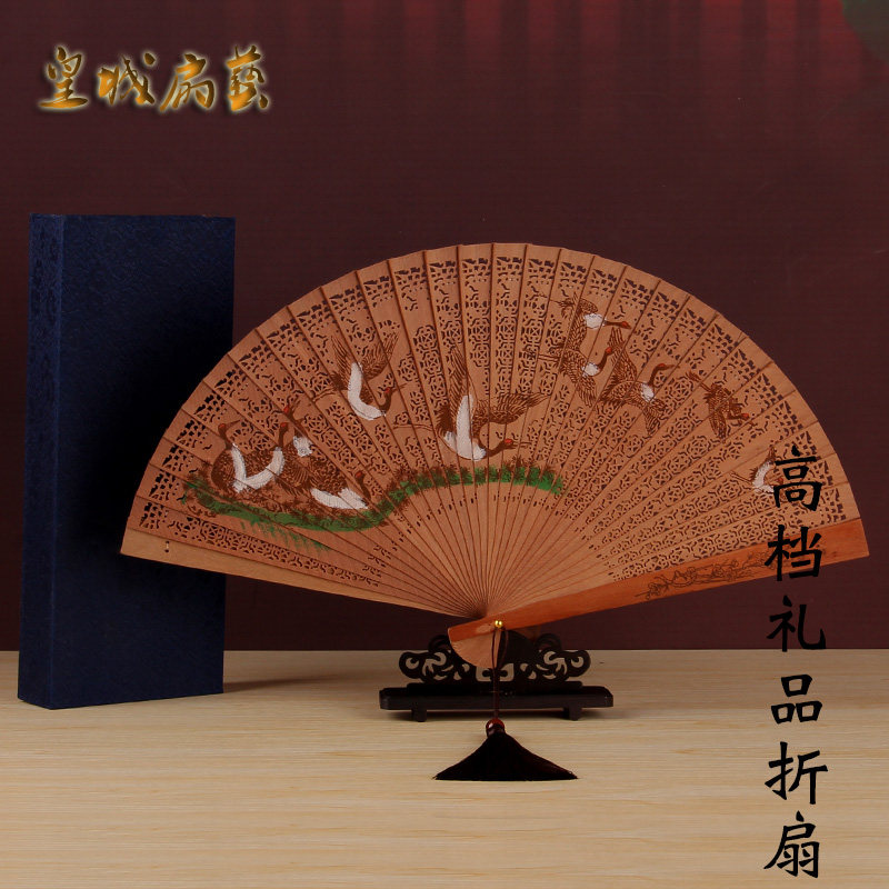 高档实木折扇礼盒高端檀木摆件折叠文玩送朋友家居中国风古典装饰