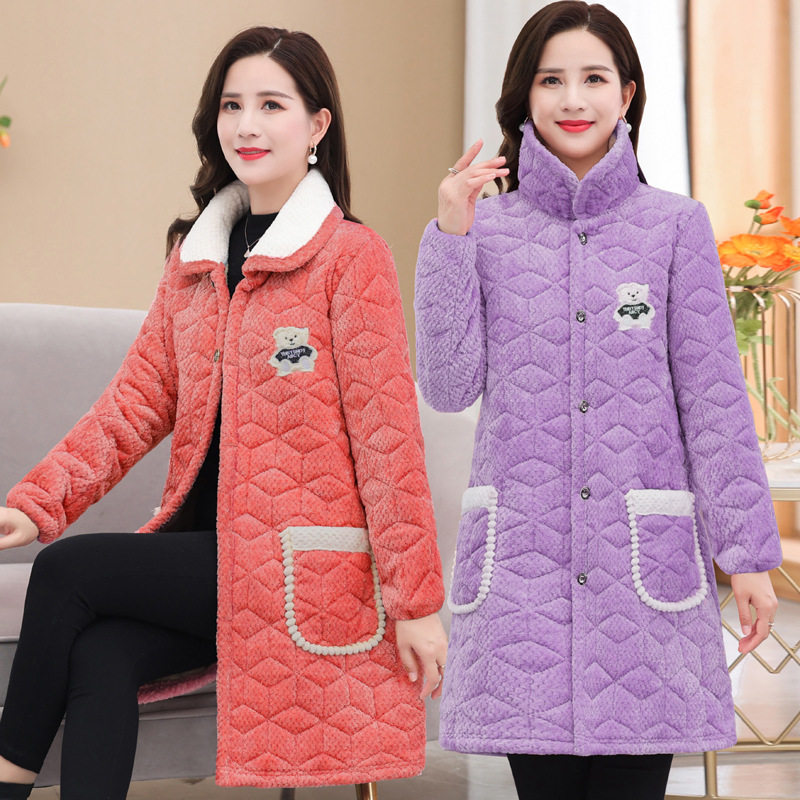 中老年女冬季棉服加绒棉袄加厚中长款棉衣保暖外罩妈妈装外套大码