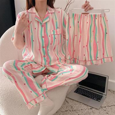 睡衣女三件套装带胸垫夏季