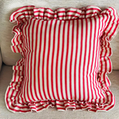 美式 饰 复古大红色抱枕条纹加厚磨毛荷叶花边沙发靠枕垫套芯汽车装