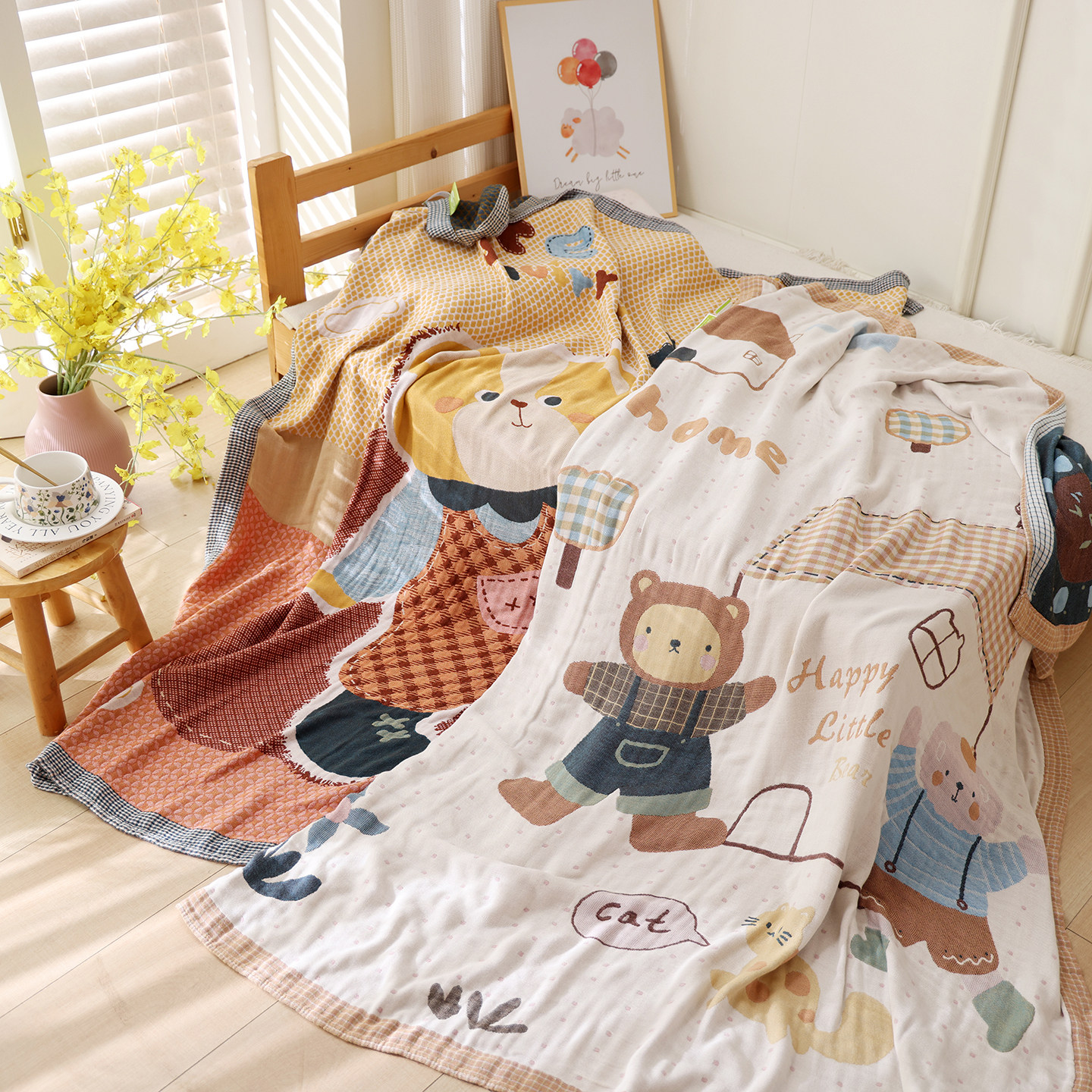 竹纤维冷感毯四层纱布夏季成人盖毯冰丝天然凉感毯卡通午睡空调被