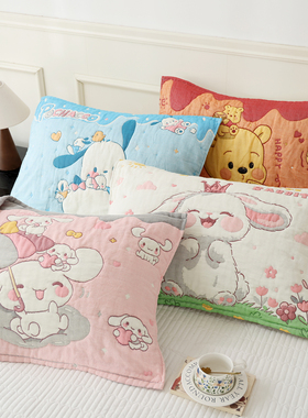 纯棉纱布枕巾成人家用柔软透气防头油全棉卡通加厚泡芙枕头巾盖巾