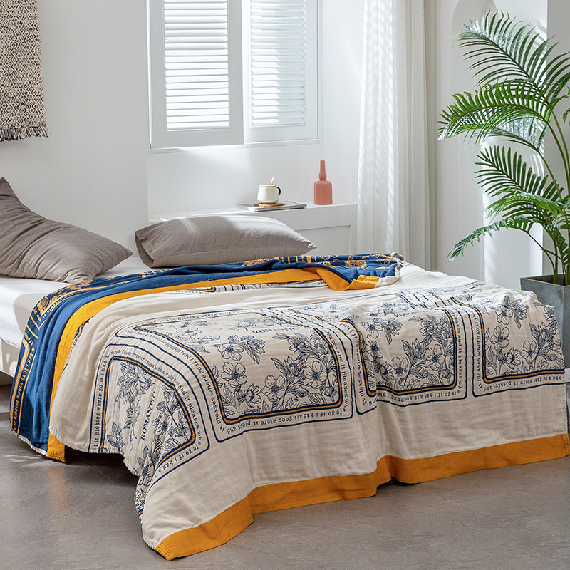 纯棉五层纱布毛巾被双人欧式床盖全棉厚床单柔软透气双面两用毯子