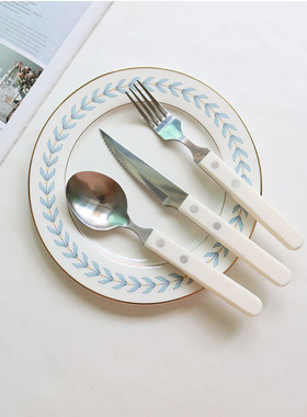 亏本引流ins风不锈钢牛排刀叉勺子象牙色手柄西餐餐具三件套家用