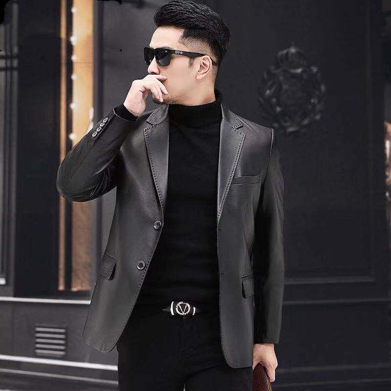 海宁真皮皮衣春秋西装头层绵羊皮夹克商务休闲修身薄款小西服外套