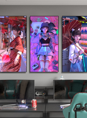 电竞房间装饰画网吧游戏墙面壁画赛博朋克网咖房间挂画酒吧背景墙