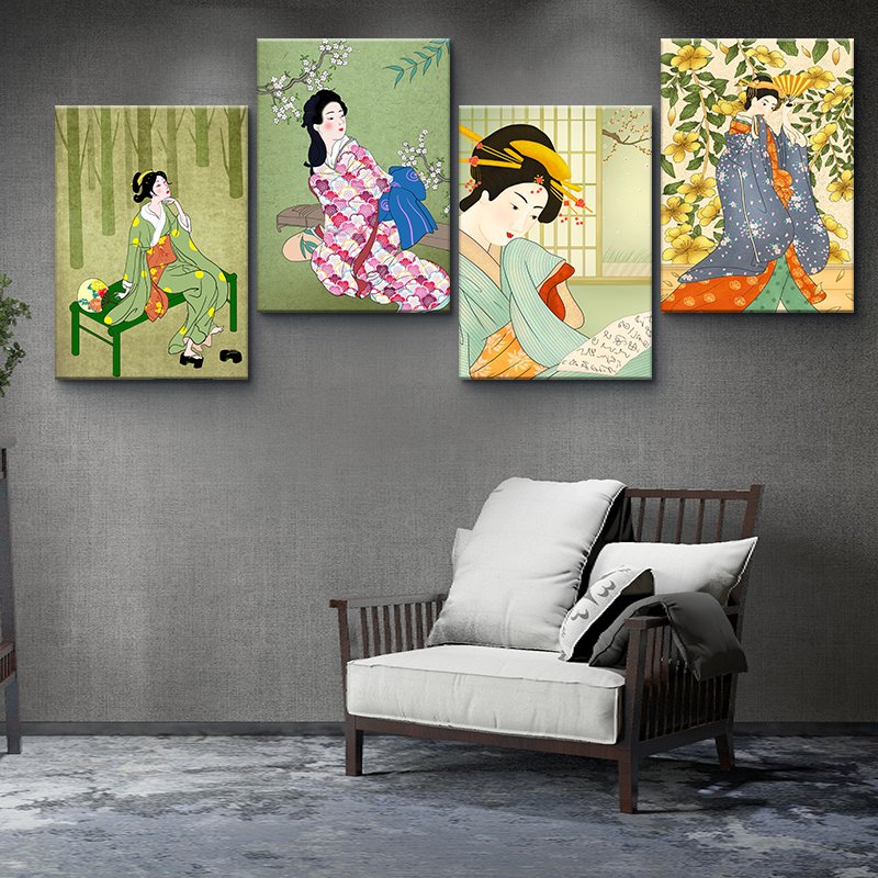 日式仕女图墙面装饰浮世绘和风挂画日料寿司店壁画玄关民宿挂件