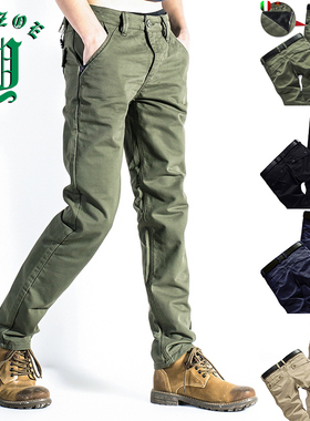 弹力纯棉军绿色修身小直筒男士休闲裤25春秋潮牌大码长裤子百男款