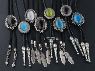 bolo 新款 tie 猫眼花纹领带西部牛仔高档卡扣领结时尚 波洛领带时尚