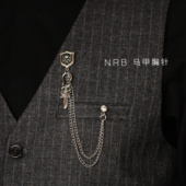 高级感男西装 胸针链条流苏盾牌徽章链衬衣领链十字架领针别针配饰