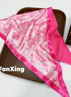 繁星原创甜美粉色可爱猫咪丝巾印花三角巾屁P帘叠穿配饰头巾披肩