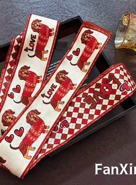 繁星原创新款小狗长条丝巾少女法式飘带绑发发带绑包丝巾装饰领巾